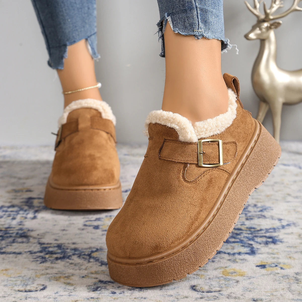 Women's Snow Boots | Suede, Fleece Lined | Winter Ankle Boots, Platform Sole