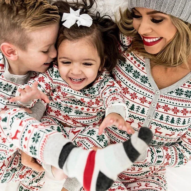 Christmas pyjamas family matching 2 piece set allover festive print Mum Dad kids baby