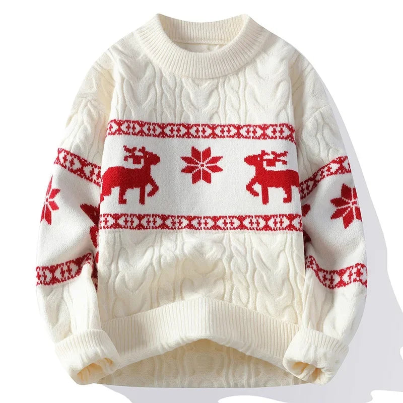 Christmas Jumper | Unisex Reindeer Design, Cable Knit Festive Pullover
