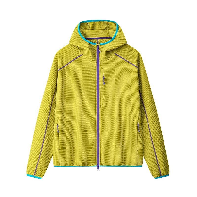 Unisex waffle soft shell jacket high collar full-length zip windproof