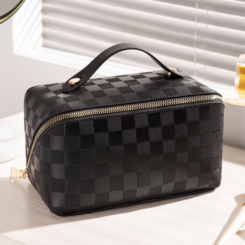 Makeup Bag | Checked Pattern, Cosmetic Storage | Travel Organizer