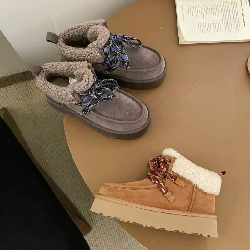 Snow Boots | Women's Sheepskin Ankle Boots, Wool Lined | Warm Winter