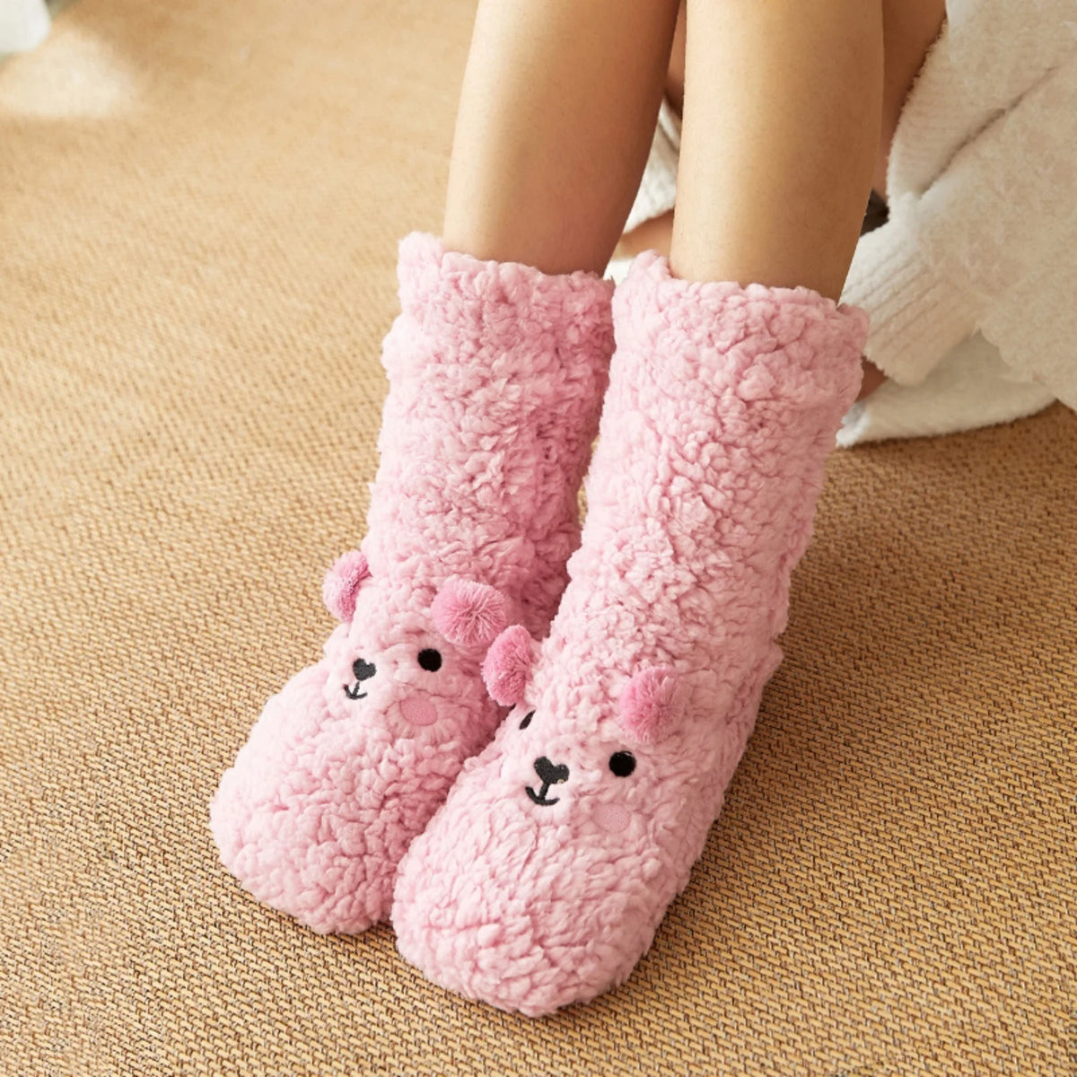 Teddy slipper socks non slip fleece lined with soft plush warmth