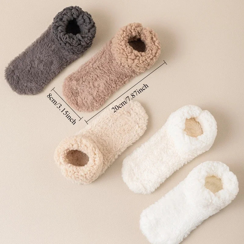 Teddy slipper socks for women thick plush lamb velvet, warm winter