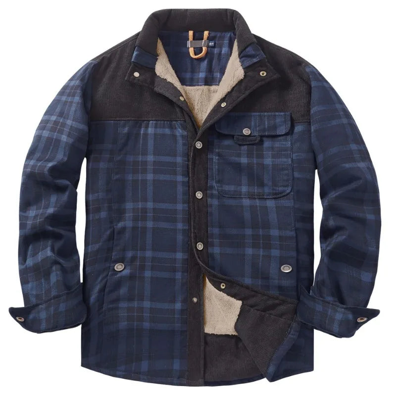 Men plaid casual shirt jacket long sleeve cotton blend, autumn style
