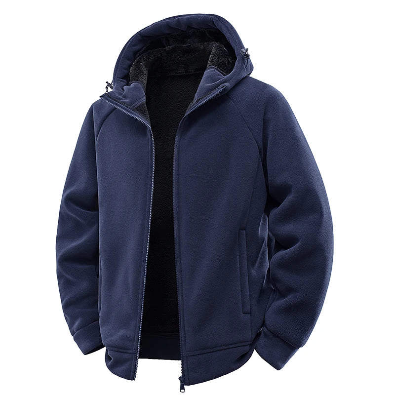 Sherpa lined fleece jacket men hooded zip up with thick warm lining