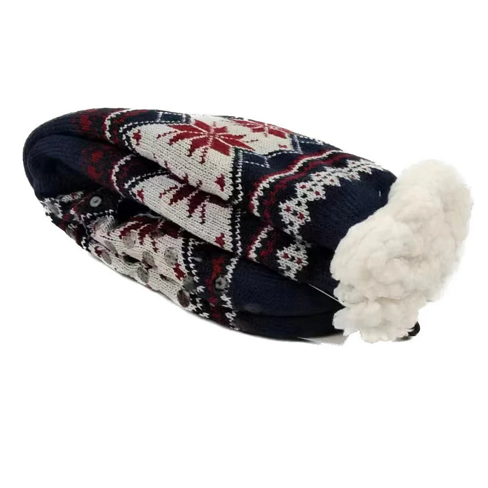 Slipper Socks | Men’s Fluffy Thermal, Warm Crew | Non Slip Snowflake