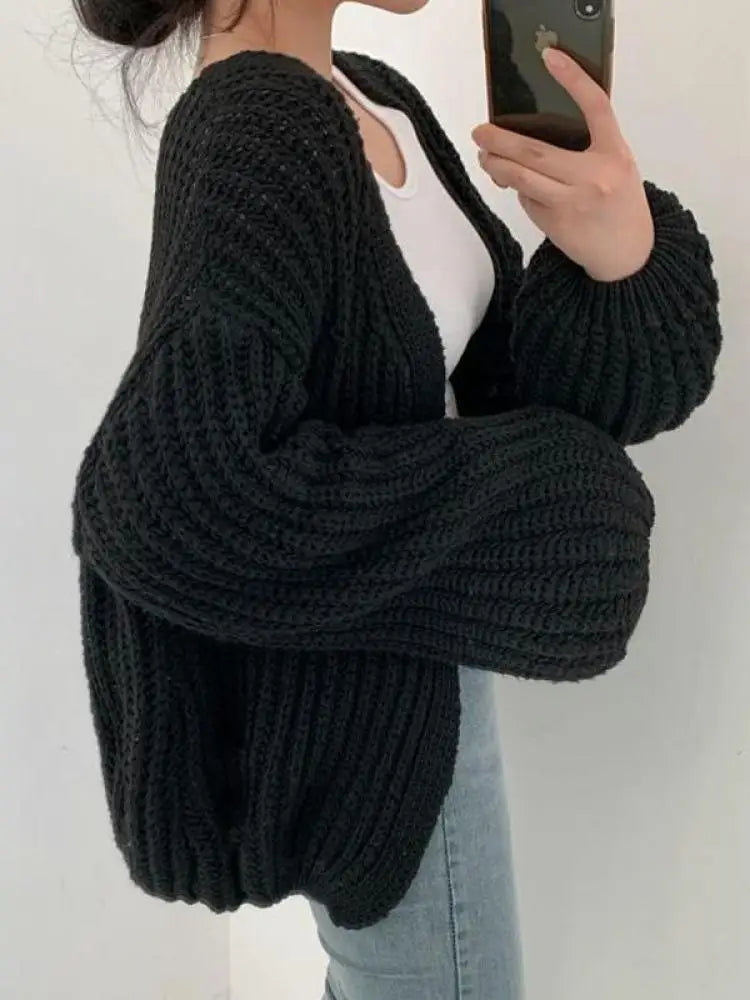 Women vintage lantern sleeve cardigan Y2K Korean streetwear style
