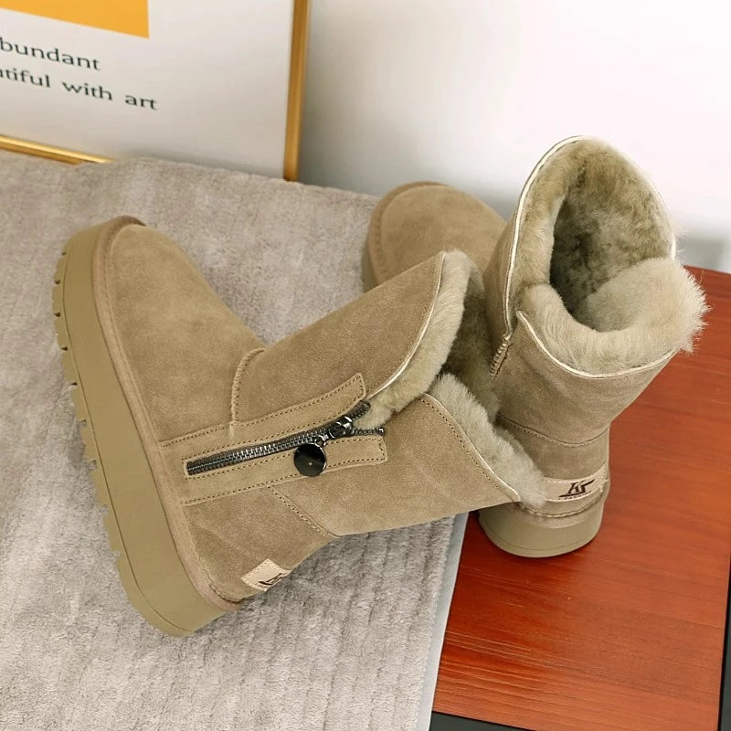 Sheepskin Boots | Women's Mid Calf Style | Warm Winter Snow Boots