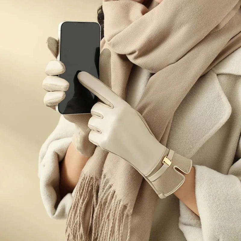 Women winter windproof touchscreen gloves thermal warm in black and beige