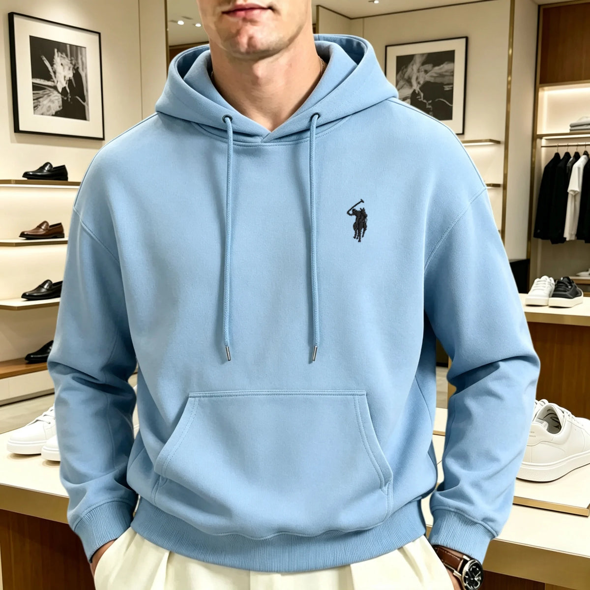 Unisex heavyweight embroidered hoodie loose fit pullover with animal motif