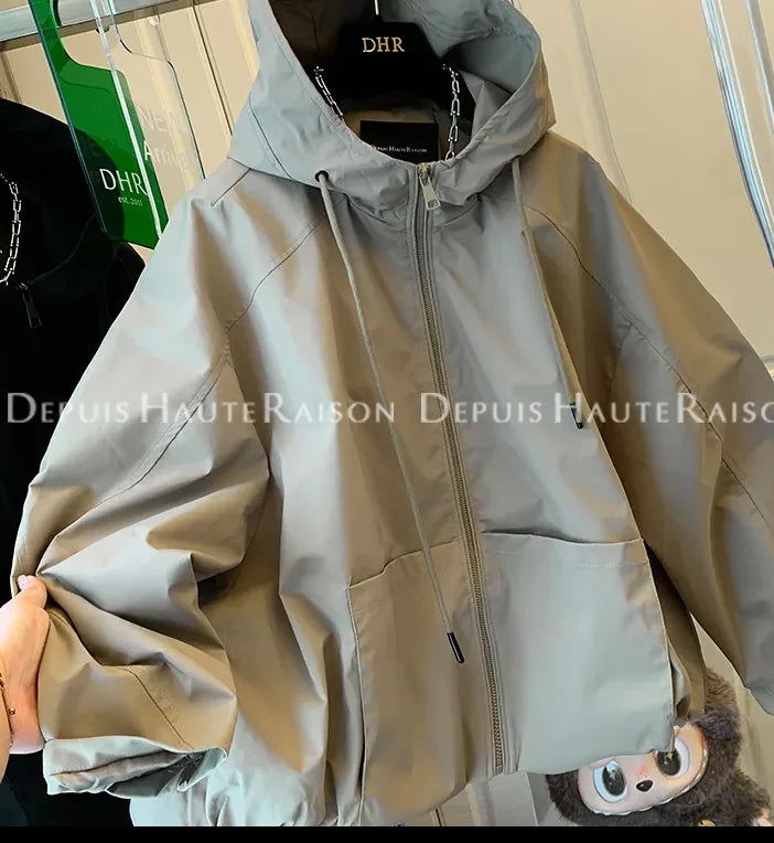 Women hooded zip up jacket relaxed fit with two front pockets