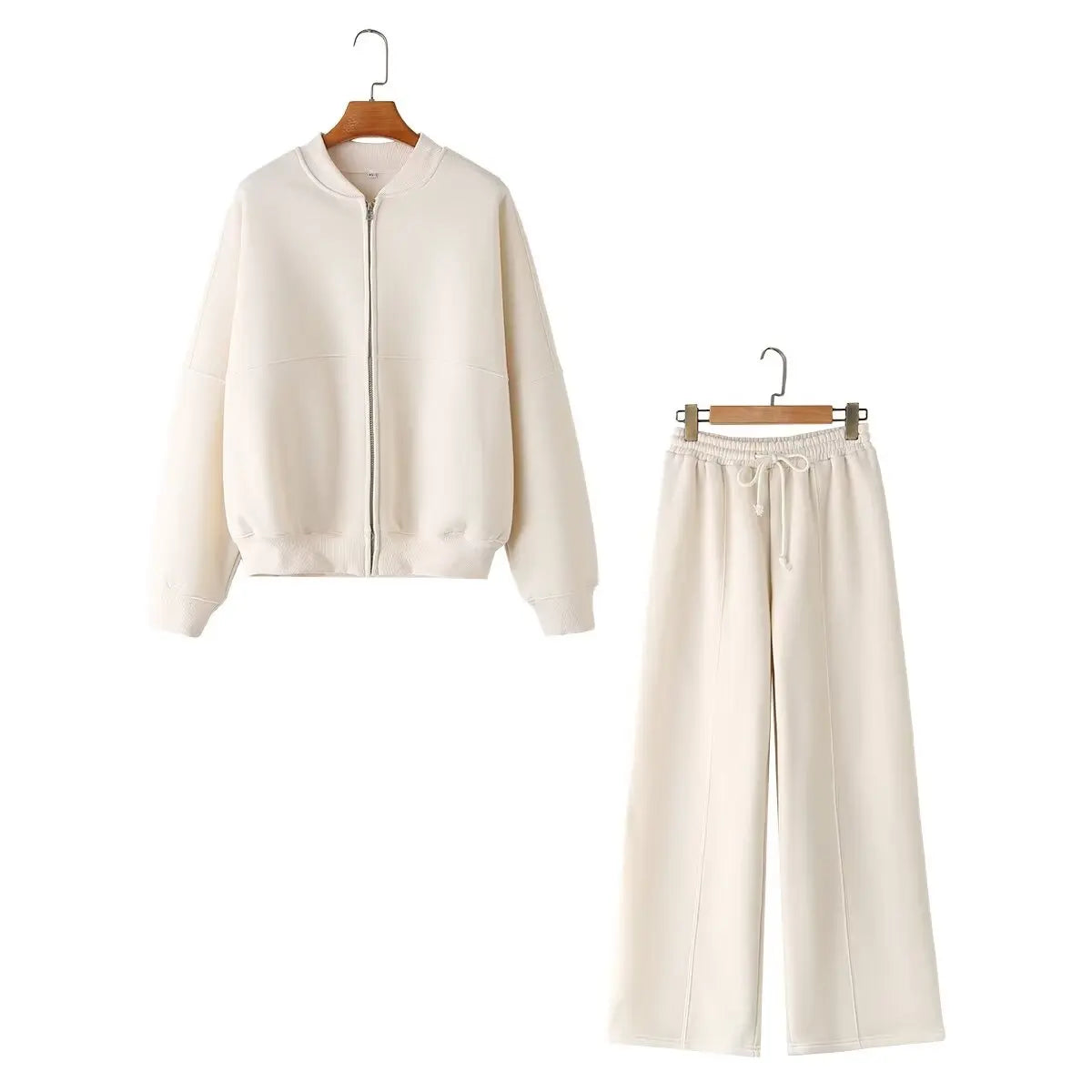 Womens 2 piece zip sweatshirt wide leg set with retro street style and high waist pants