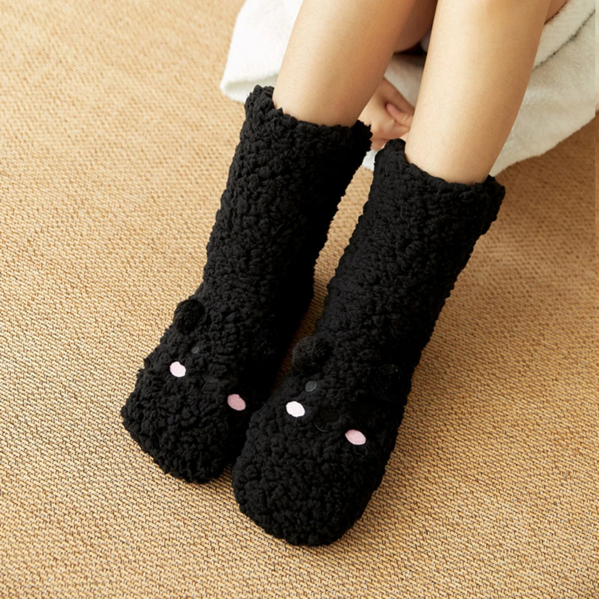 Teddy slipper socks non slip fleece lined with soft plush warmth