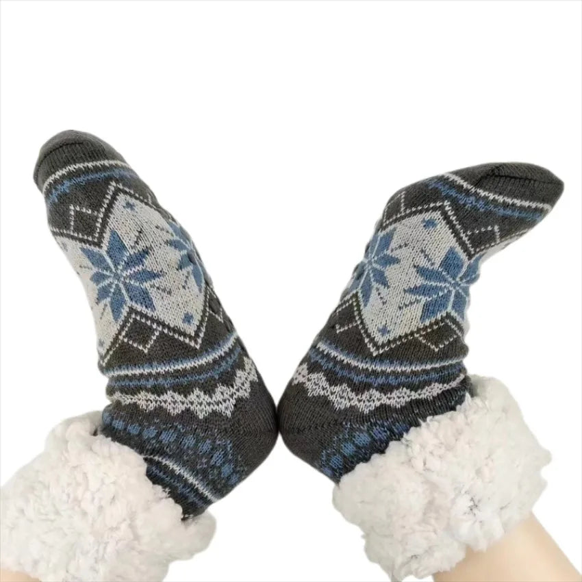 Slipper Socks | Men’s Fluffy Thermal, Warm Crew | Non Slip Snowflake