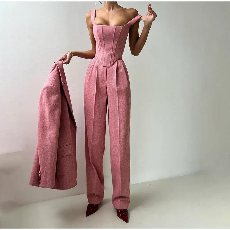 Women's Pants Suit | Corset Top, Blazer and Straight Pants