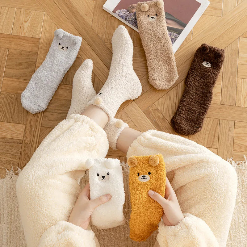 Women's plush slipper socks winter thick warm cartoon knit