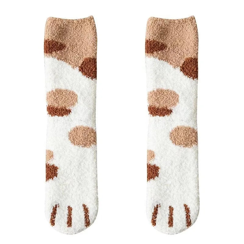 Teddy slipper socks women fuzzy cat paw design thick winter warm