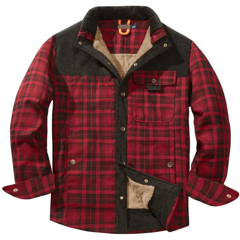 Men plaid casual shirt jacket long sleeve cotton blend, autumn style