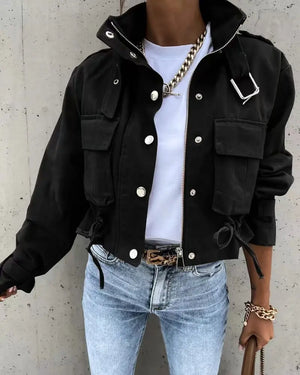 Women's Cargo Jacket | Short, Zipper & Large Pockets