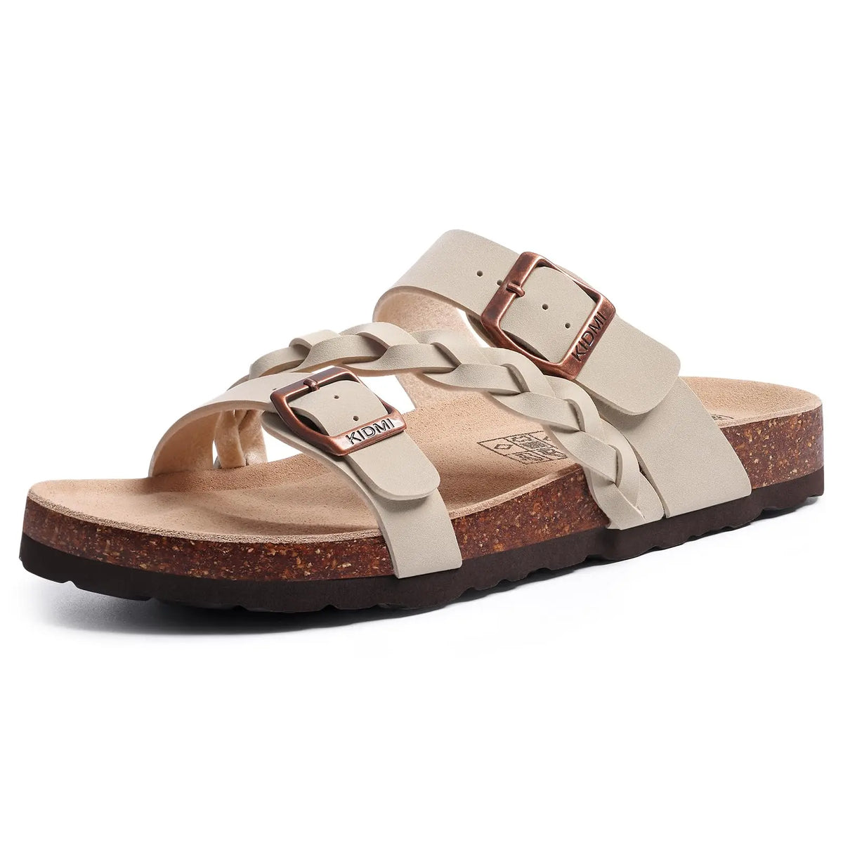 Orthopedic sandals women cork contoured footbed with arch support and buckle strap