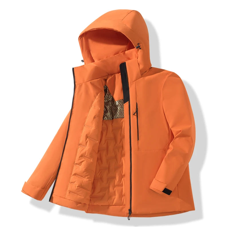 Women waterproof fleece jacket windproof thermal with hood and full-length zip