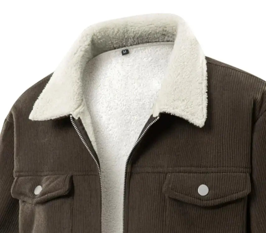 Sherpa lined corduroy jacket men with lapel collar and thick warmth