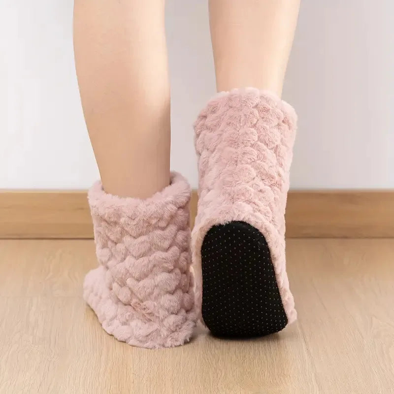 Women men plush slipper boots high tube non-slip indoor winter