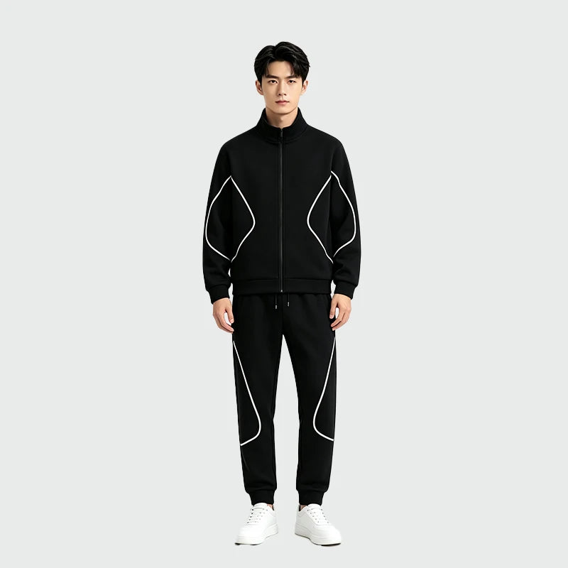Men Cotton Long Sleeve Mandarin Collar Set casual two piece