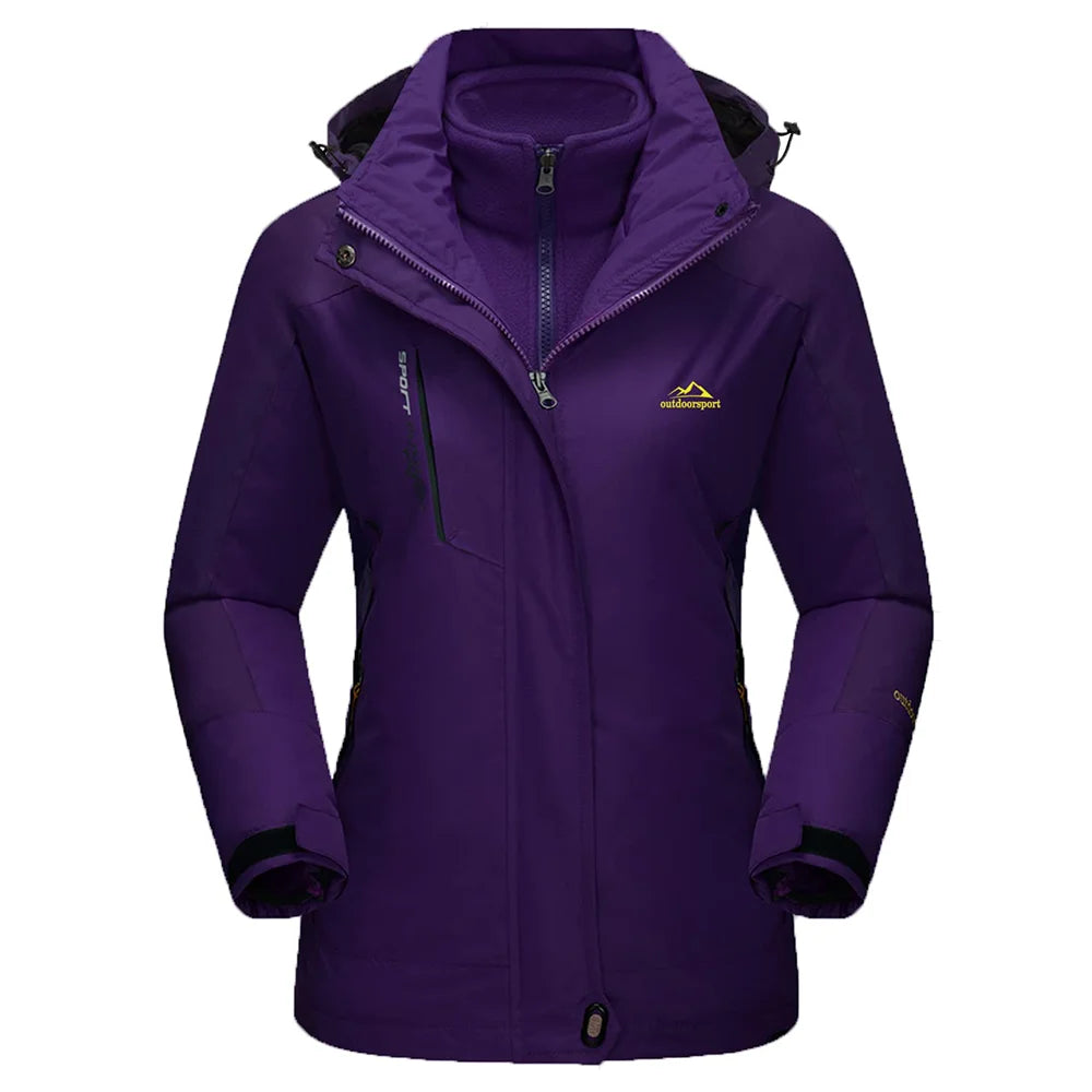 Womens 3 in 1 waterproof jacket fleece lined with removable hood and multiple pockets