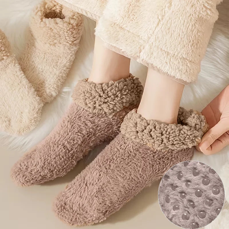 Teddy slipper socks womens non slip winter fuzzy with silicone grip and thick soft fabric