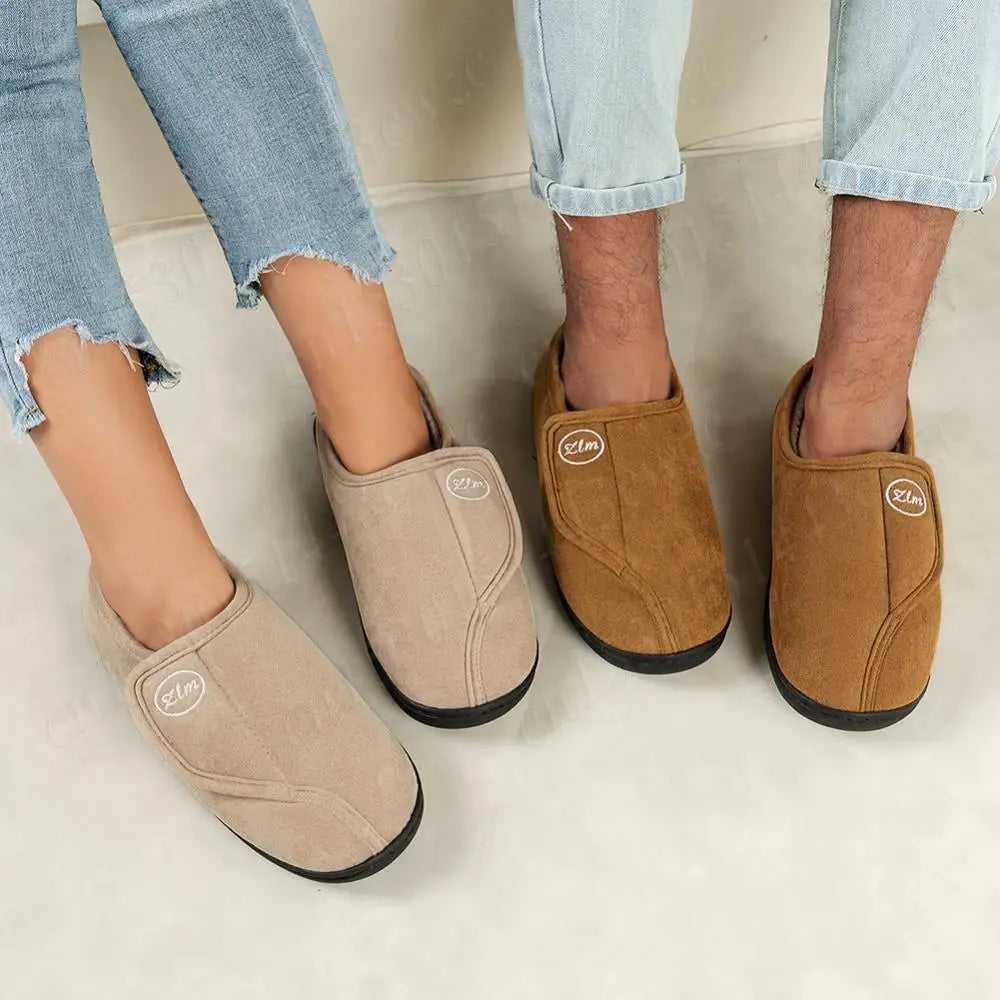 Men's Diabetic Slippers | Wide Fit, Suede Leather | Warm Plush, Non Slip Sole