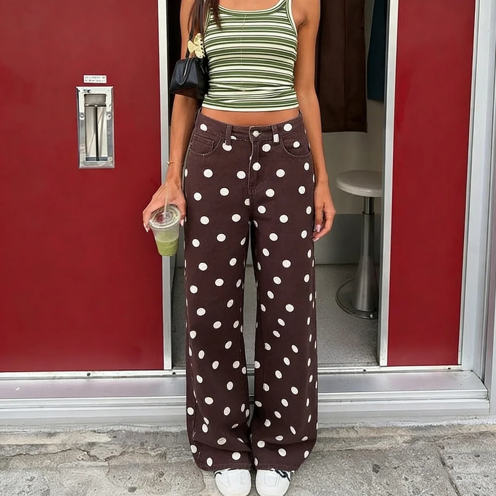 Women's Jeans | High Waist, Wide Leg | Polka Dot Y2K