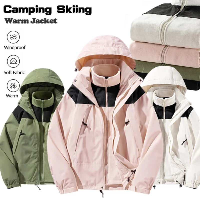 Womens 3 in 1 waterproof jacket with windproof breathable thermal design