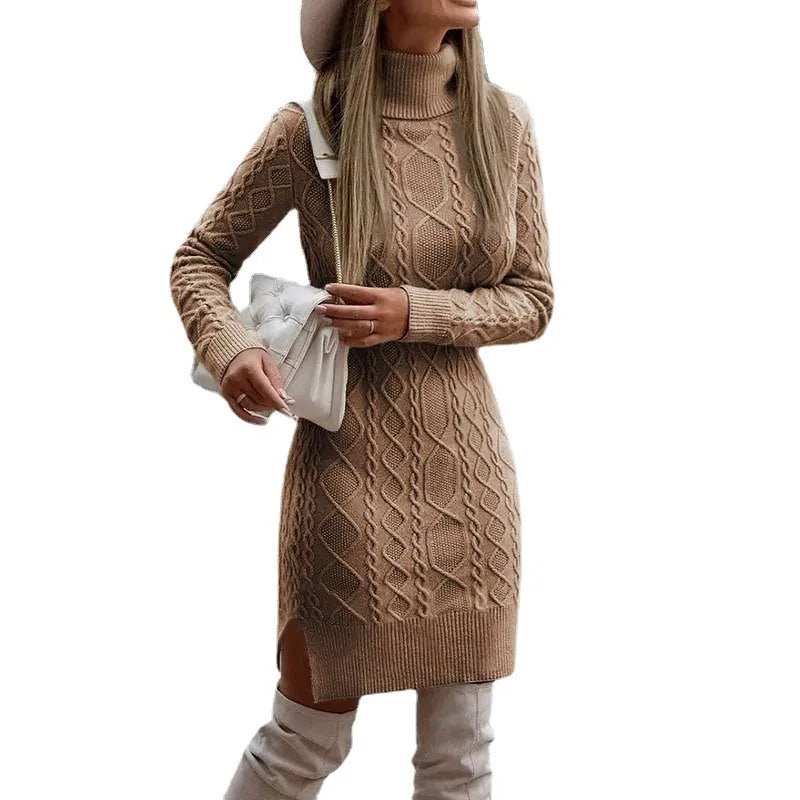 Jumper Dress | Women's Cable Knit, Turtleneck | Fitted, Knee Length