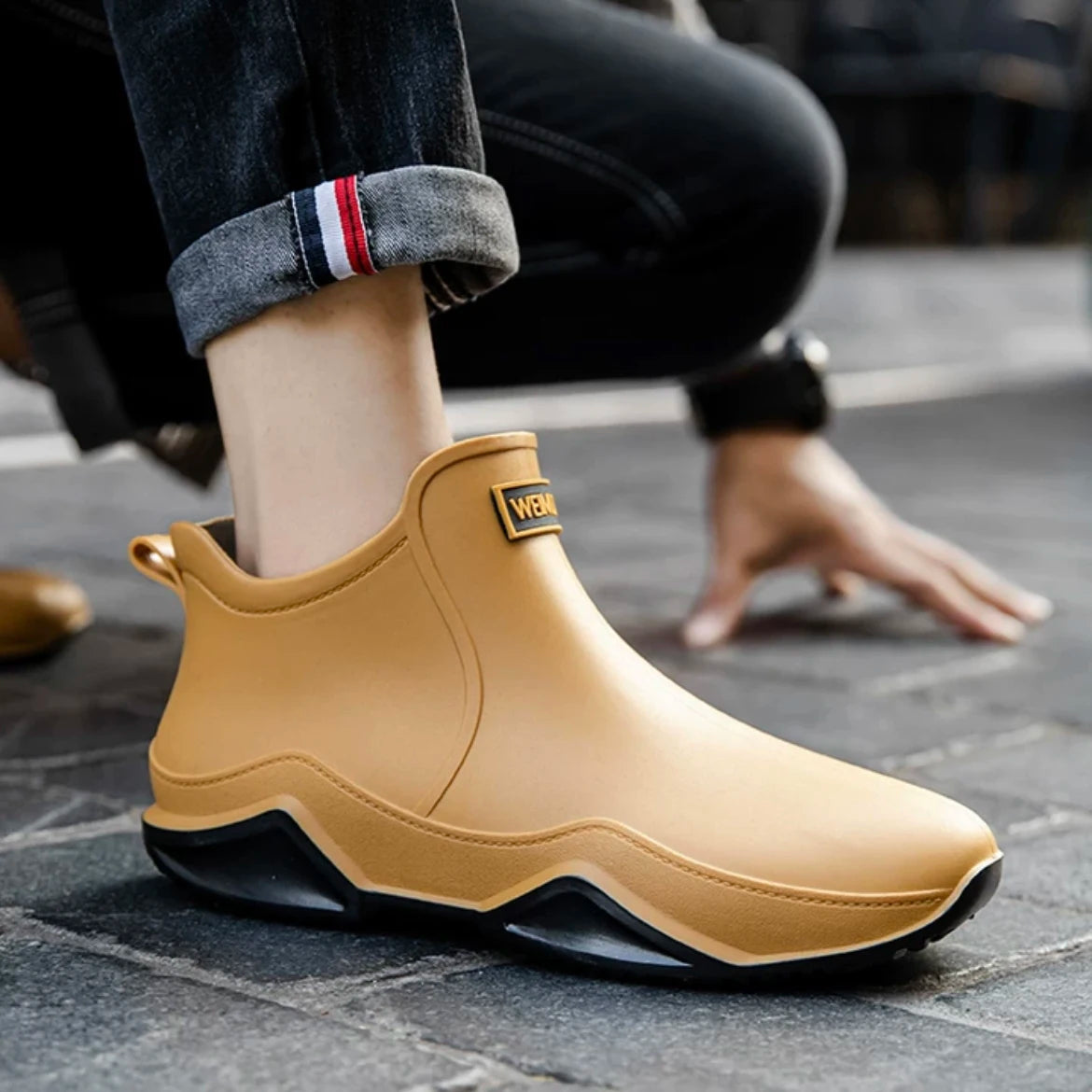 Unisex waterproof ankle wellies with anti-slip sole for rain and snow