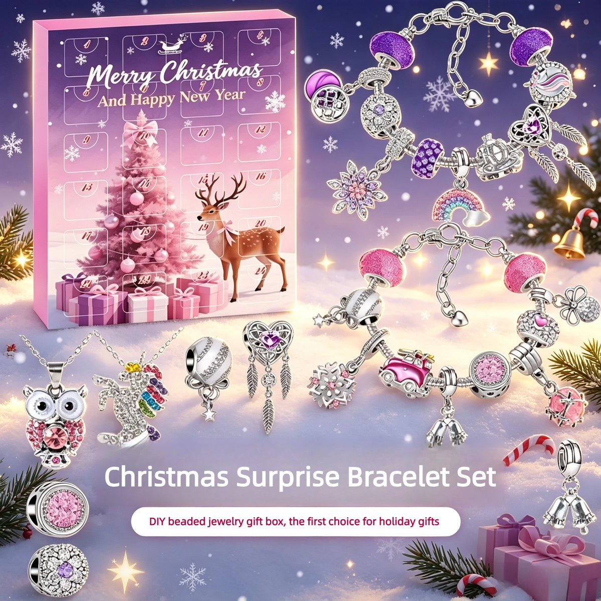 Charm Bracelet Advent Calendar Christmas Jewelry DIY Gift Box 24 Days