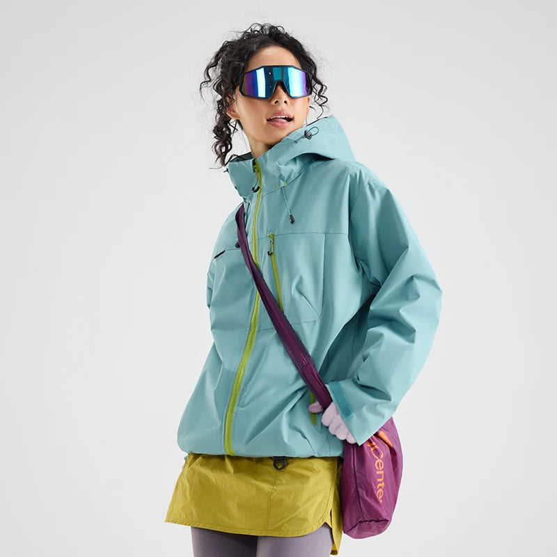 Women waterproof hiking jacket hooded windbreaker for outdoor camping