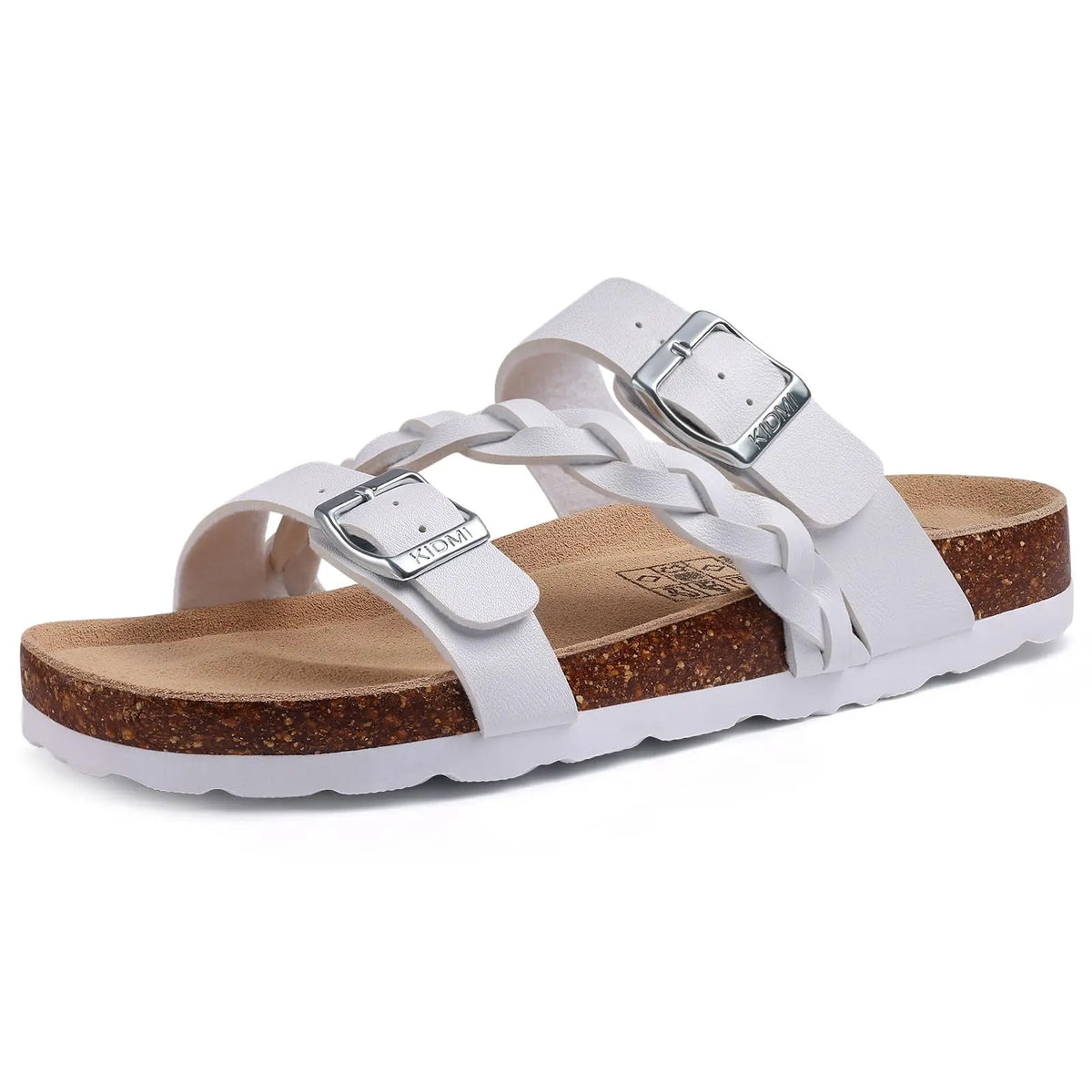 Orthopedic sandals women cork contoured footbed with arch support and buckle strap