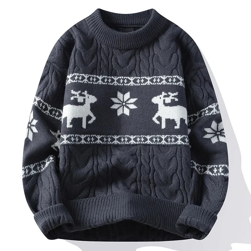 Christmas Jumper | Unisex Reindeer Design, Cable Knit Festive Pullover