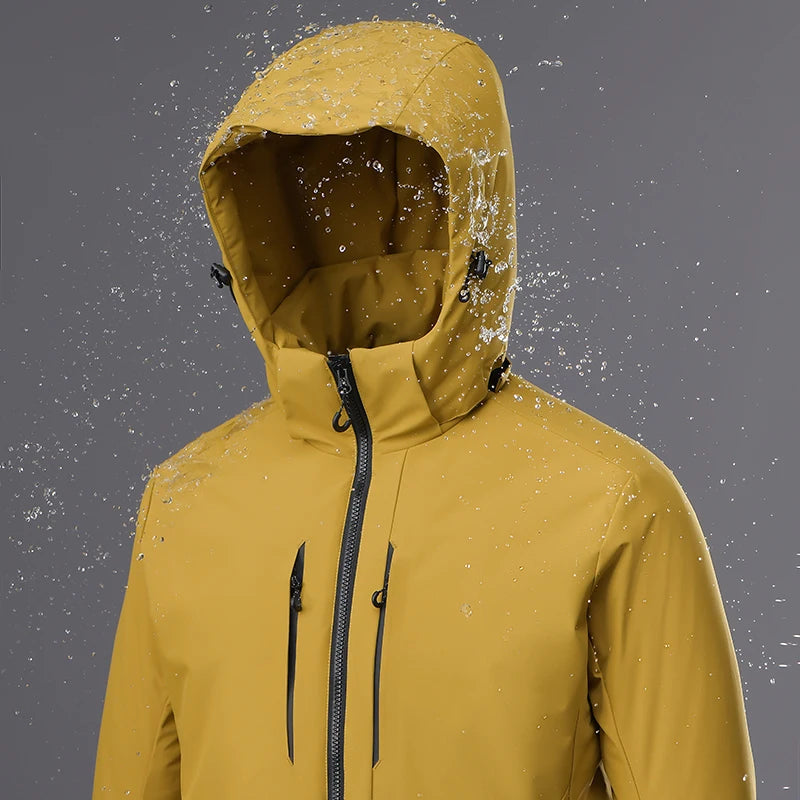Unisex waterproof fleece lined jacket with windproof thermal lining and hood
