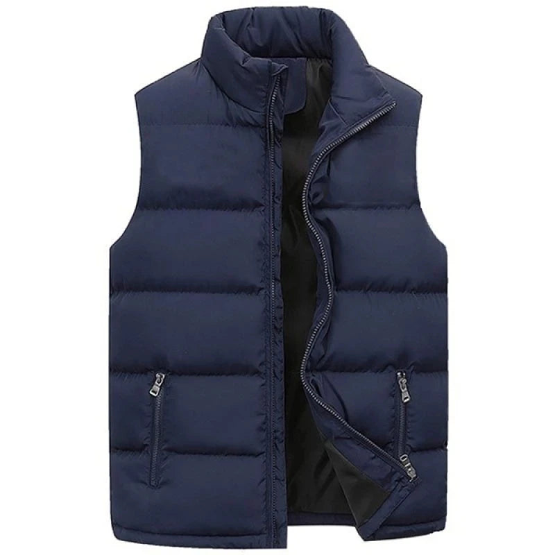 Mens stand collar vest jacket sleeveless cotton, thick winter warm