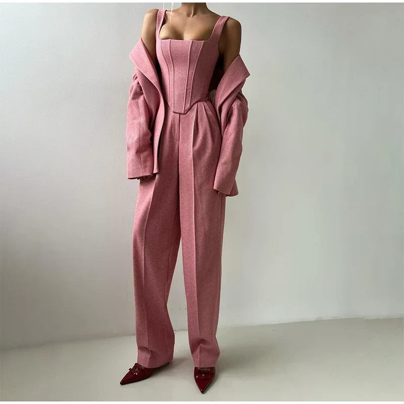 Women's Pants Suit | Corset Top, Blazer and Straight Pants