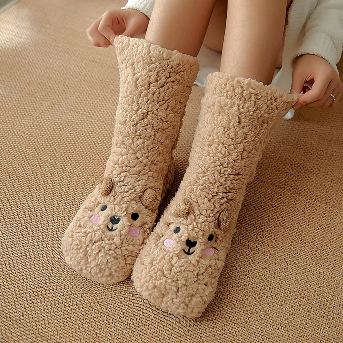 Teddy slipper socks non slip fleece lined with soft plush warmth
