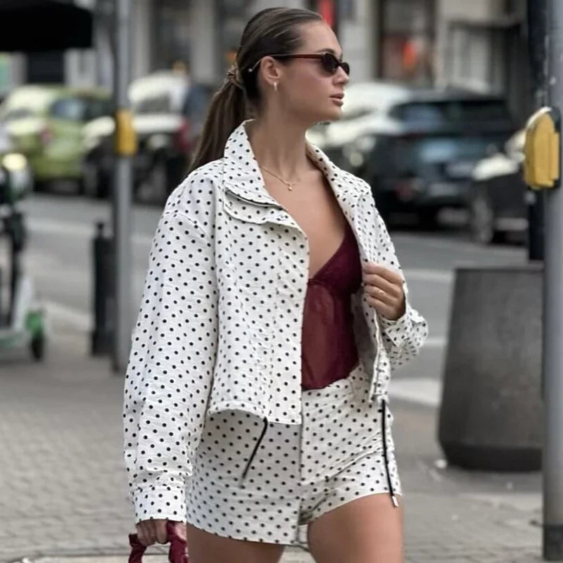 Women's Bomber Jacket | Polka Dot, Oversized | Long Sleeve Spring Coat