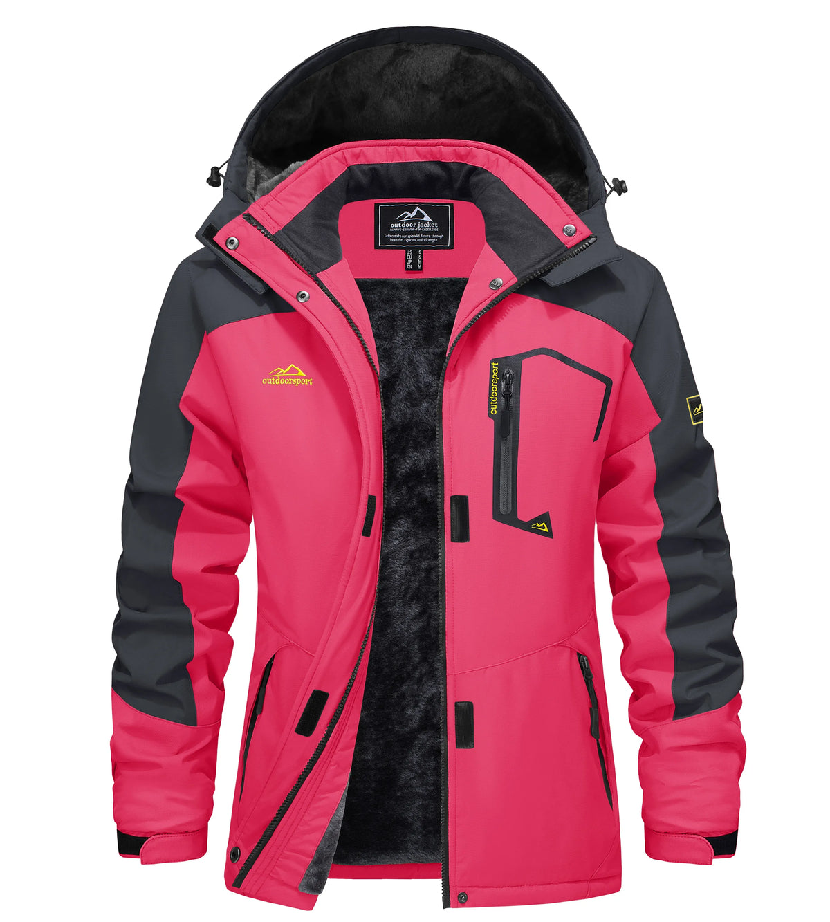 Womens waterproof jacket fleece lined with removable hood, winter ski wear