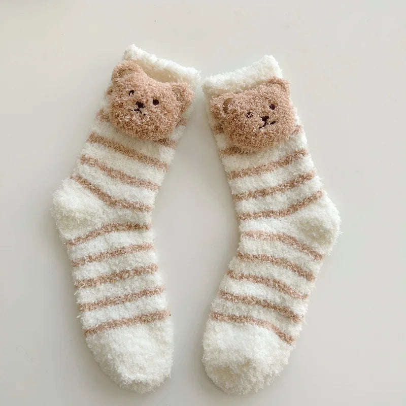 Women's plush slipper socks winter thick warm cartoon knit