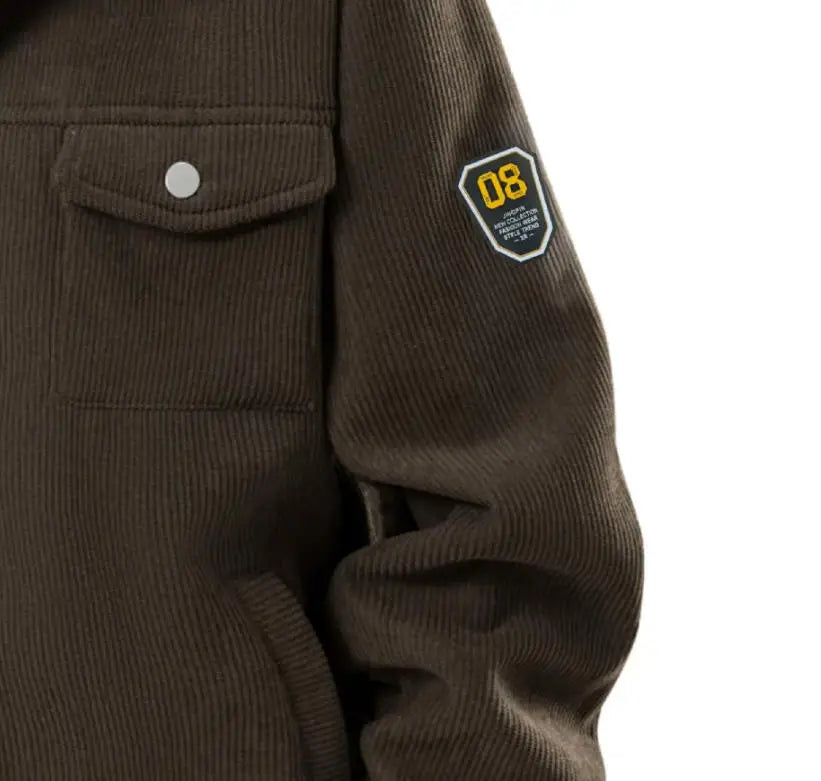 Sherpa lined corduroy jacket men with lapel collar and thick warmth