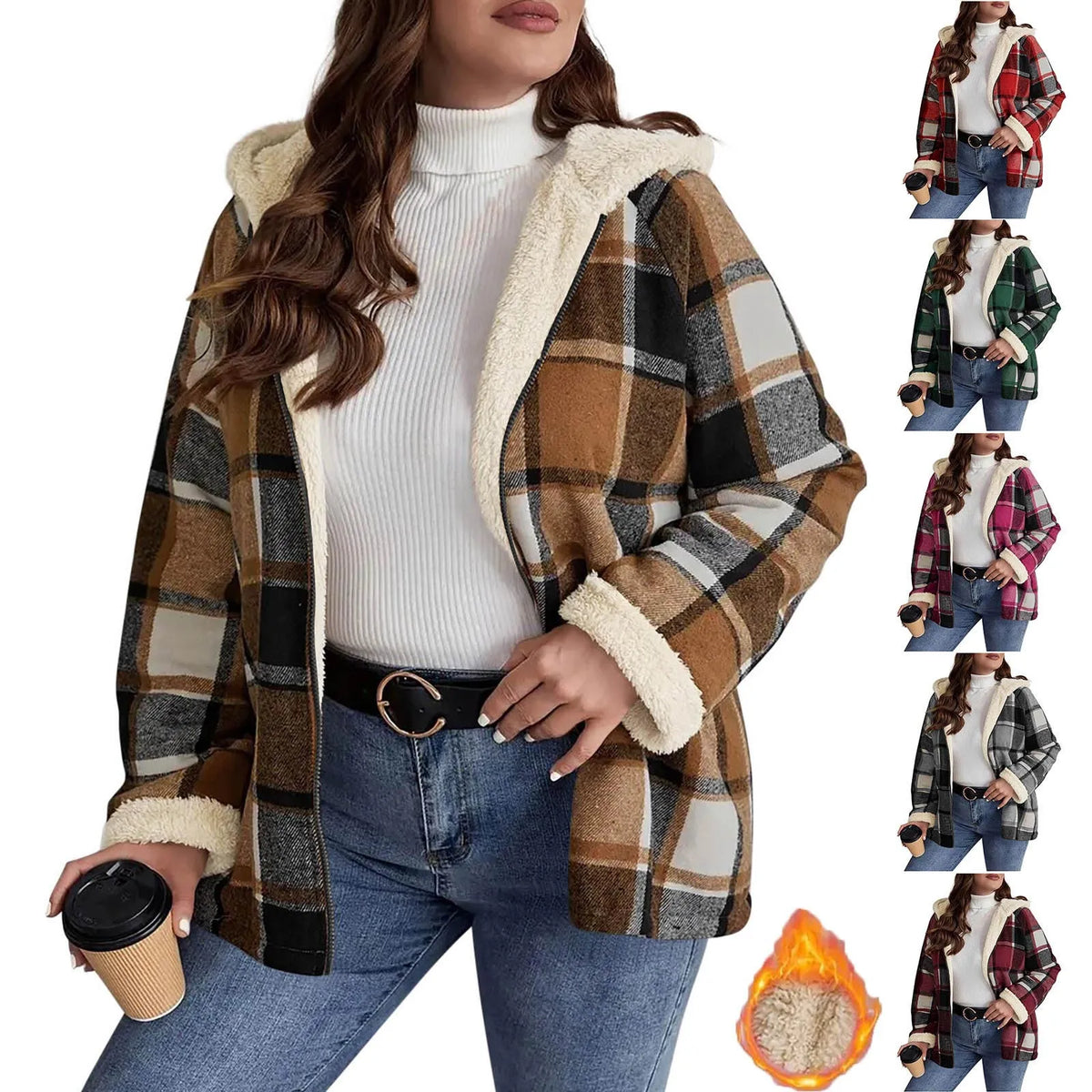 Plaid hooded jacket womens long sleeve casual autumn winter