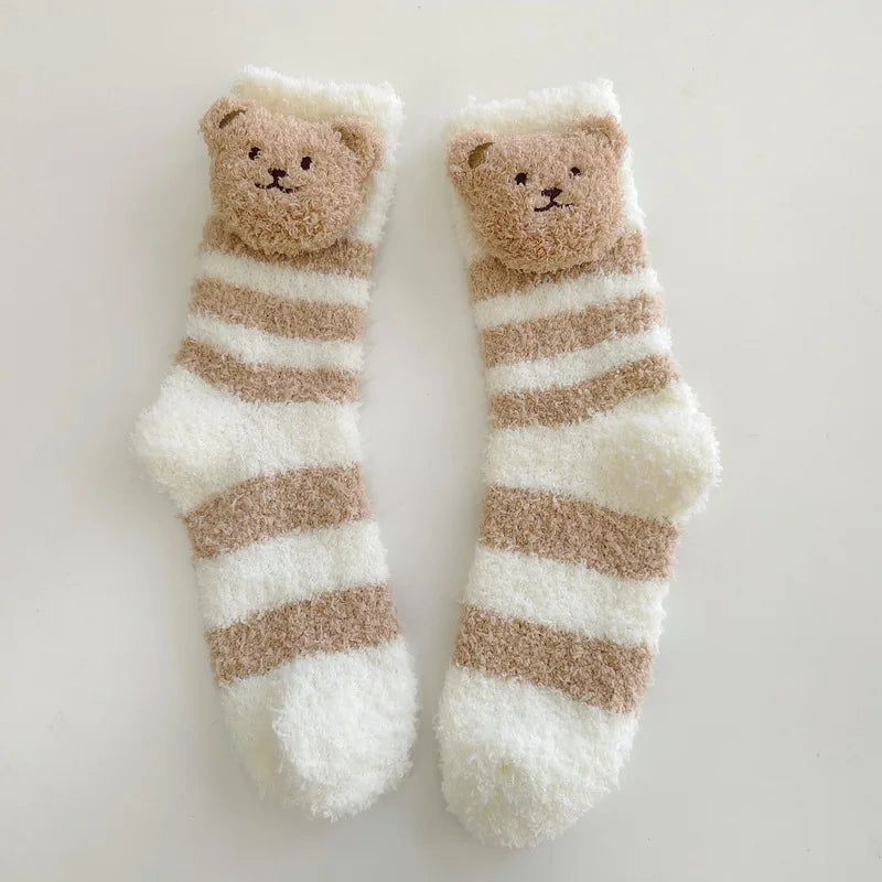 Women's plush slipper socks winter thick warm cartoon knit